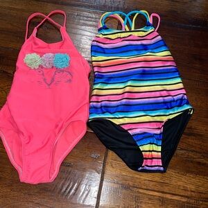 Cat & Jack (s)one swimsuit striped Gap kids pink swimsuit with cat face (s)